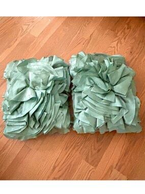 Z Gallerie Aquamarine Teal Satin Rose Rectangle Throw Pillows Set of 2 Like New